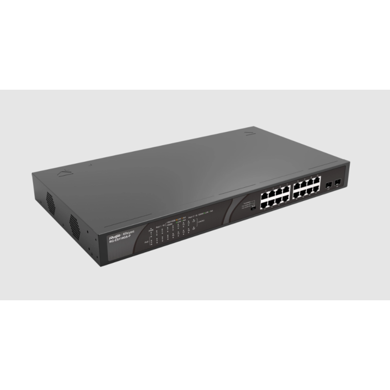 Switch non géré 16 ports cuivre de 1000 Mbps et 2 ports SFP montants de 1000 Mbp