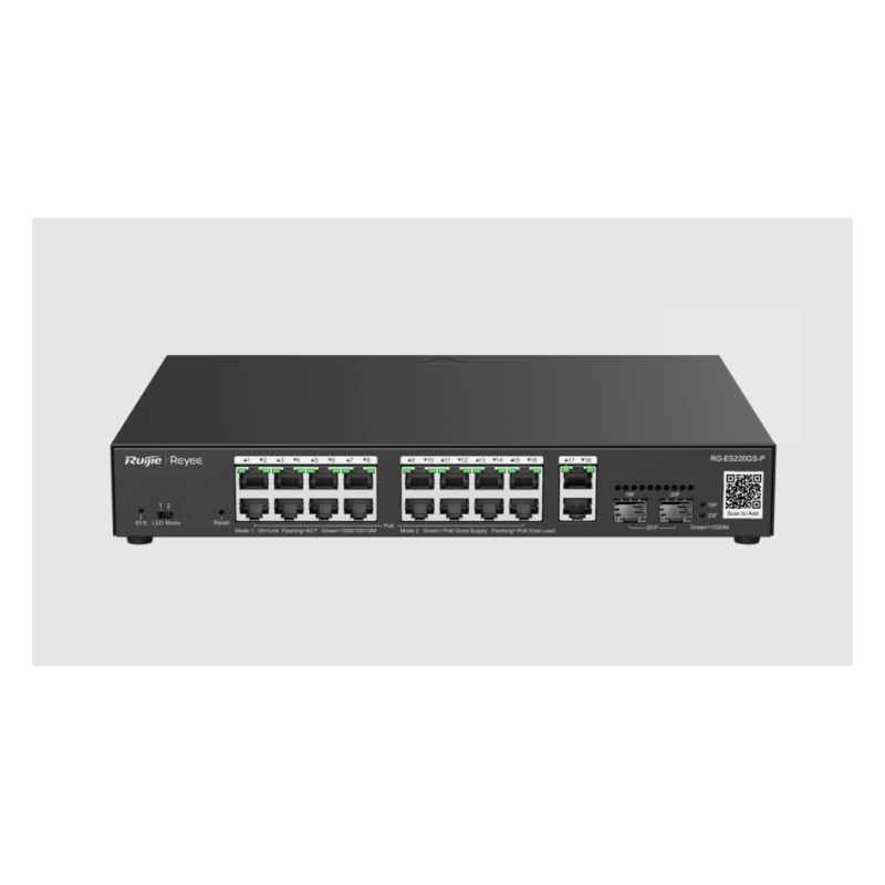 Smart Switch PoE Gigabit à 20 ports : 2 ports RJ45 Gigabit, 16 ports PoE/PoE+