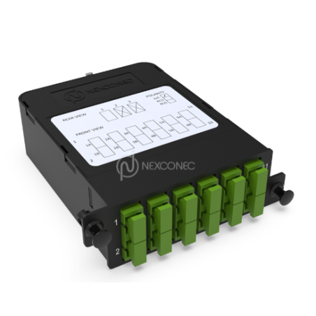 Module HD MPO-SC/APC Elite 12FO SM Vert Pol A/C (1x MPO-12 vers 6x ...