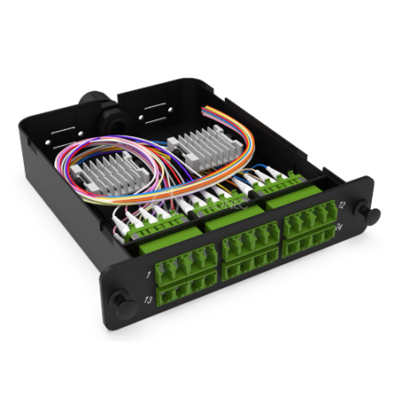 Module d'épissure LGX LC/APC 24FO SM vert chargé 24x tresses LC/APC G657A1 obtur  Solution LGX 118,40 €Solution LGX